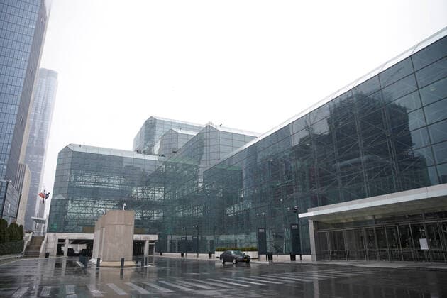 The Jacob Javits Convention Center prepares for a transformation in New York City on Monday, March 23, 2020. The Javits Center is setting up to be turned into field hospitals to test and possibly treat cases of COVID-19 infections. New York state now accounts for about 1 percent of the coronavirus-related deaths in the world and New York City has more than 12,300 of those cases.  NYP20200323104 JOHNxANGELILLO