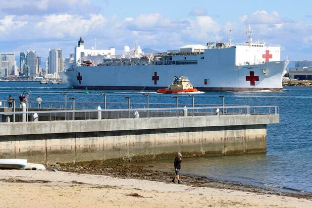 March 23, 2020, San Diego, CA, USA: San Diego-based Navy hospital ship USNS Mercy leaves San Diego Bay on its way to Los Angeles where it will provide overflow support for non-coronavirus patients amid the area s surge of coronavirus patients. San Diego USA - ZUMAga3_ 20200323_zap_ga3_006 Copyright: xJohnxGastaldox