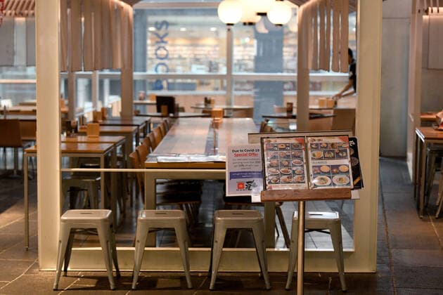 SYDNEY CORONAVIRUS COVID-19, An empty restaurant is seen after a nationwide shut down of cafes, restaurants and licensed venues, in Sydney, Tuesday, March 24, 2020. A shutdown of non-essential services is in effect Australia wide in a bid to slow the spread of the coronavirus (COVID-19) disease, with the state of NSW recording 818 positive tested cases. ( NO ARCHIVING, EDITORIAL USE ONLY, NO USE IN BOOKS WITHOUT CONSENT SYDNEY NSW AUSTRALIA  Copyright: xBIANCAxDExMARCHIx 20200324001459039872