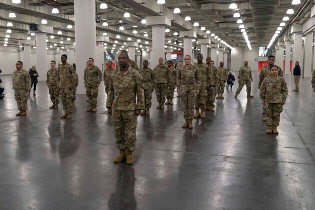 March 23, 2020, New York, United States: National Guards are seen inside the Jacob Javits Center at the Jacob K. Javits Convention Center in New York City. .The Javits Convention Center is being turned into a hospital to help fight coronavirus cases as part of New York state request for assistance to the federal government for four field hospital sites and aid from the U.S. Army Corps of Engineers. New York has been one of the hardest hit states in the nation with over 10,000 cases of COVID-19. New York United States - ZUMAs197 20200323_zaa_s197_101 Copyright: xRonxAdarx