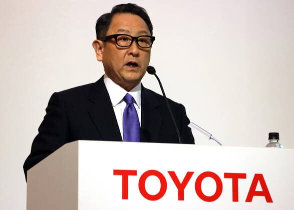 March 24, 2020, Tokyo, Japan - Japan s automobile giant Toyota Motor president Akio Toyoda announces Toyota and Japan s telecommunication giant NTT Group will form a business and capital alliance in Tokyo on Tuesday, March 24, 2020. They also announced to develop a smart city at the foot of Mt. Fuji, former site of Toyota s Higashi Fuji plant.  (124687451)