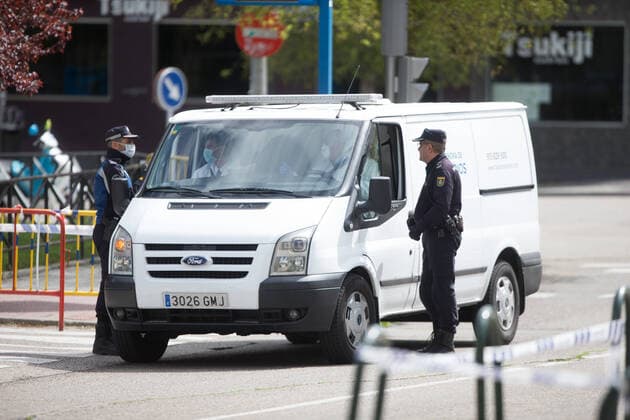March 24, 2020, Madrid, MADRID, SPAIN: Details of the movements of security officers in the morgue installed in the Ice Palace during tennth day after the Government declared the state of alarm in Spain and recommended people to stay at home to fight coronavirus COVID-19 on March 24, 2020 in Madrid, Spain Madrid SPAIN - ZUMAa181 20200324_zaa_a181_089 Copyright: xJoaquinxCorcherox