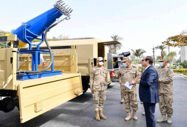 March 24, 2020, Cairo, Cairo, Egypt: Egyptian President Abdel Fattah el-Sisi, inspect samples of disinfection and sterilization devices and equipment developed in cooperation with the Ministry of State for Military Production, in Cairo, Egypt on March 24, 2020 Cairo Egypt - ZUMAap3_ 20200324_zaf_ap3_056 Copyright: xEgyptianxPresidentxOfficex