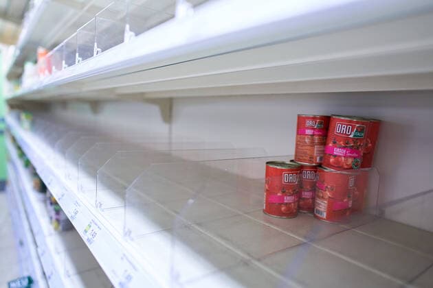 Supermarket in Marktoberdorf, March 24, 2020. Empty shelves of food due to the Corona virus disease (COVID-19) on March 24, 2020 in Marktoberdorf, Germany