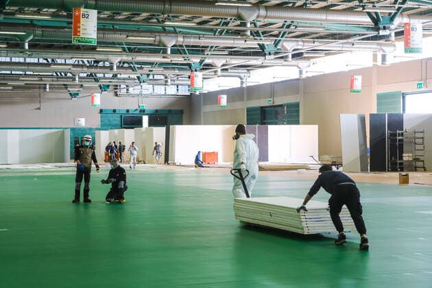 Bergamo, March 24, 2020, Fiera di Bergamo area Pavilion B. Construction of the field hospital that will host citizens affected by Covid-19  Copyright: xSImonexBergamaschix xIPAx xSimonexBergamaschi IPAx