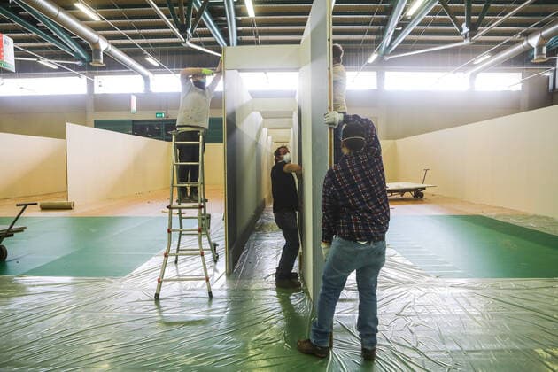 Bergamo, March 24, 2020, Fiera di Bergamo area Pavilion B. Construction of the field hospital that will host citizens affected by Covid-19  Copyright: xSImonexBergamaschix xIPAx xSimonexBergamaschi IPAx