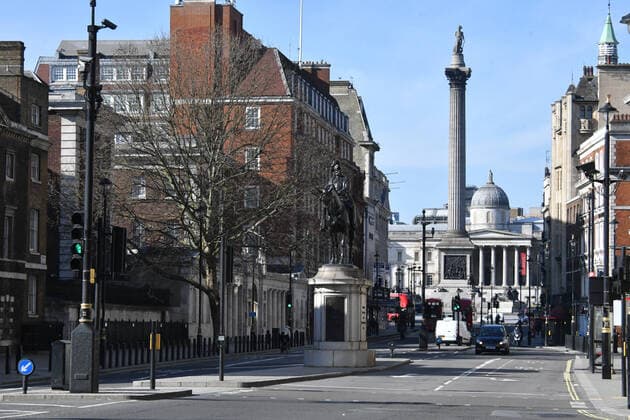 Very quiet Whitehall and Trafalgar Square during Coronavirus outbreak, London, UK . 23 03 2020. London, United Kingdom. Coronavirus outbreak, London.  xNilsxJorgensenx xi-Imagesx IIM-20950-0041