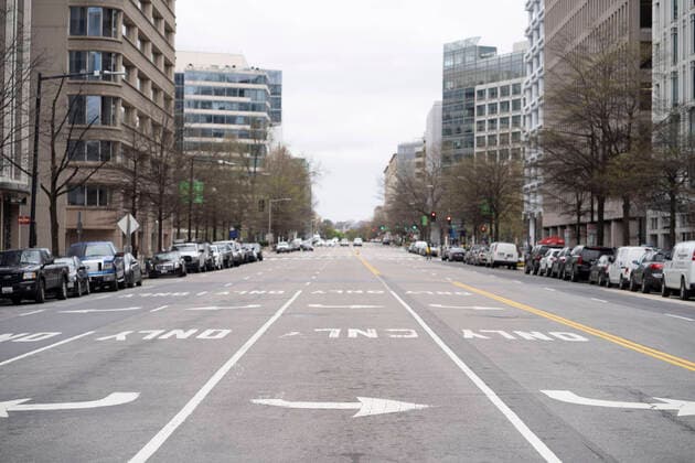 March 24, 2020, Washinton, District of Columbia, USA: Pennsylvania Avenue without much traffic is seen on Tuesday, March 24, 2020, in Washington, District of Columbia. Washinton USA - ZUMAg214 20200324_znp_g214_016 Copyright: xSaitxSerkanxGurbuzx