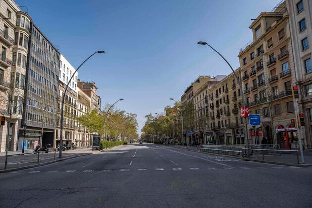 March 24, 2020, Barcelona, Catalonia, Spain: Barcelona s Gran Via is seen during the period of confinement..Barcelona faces its tenth day of confinement decreed by the Government of Spain due to the spread of the coronavirus. Barcelona Spain - ZUMAs197 20200324_zaa_s197_122 Copyright: xPacoxFreirex