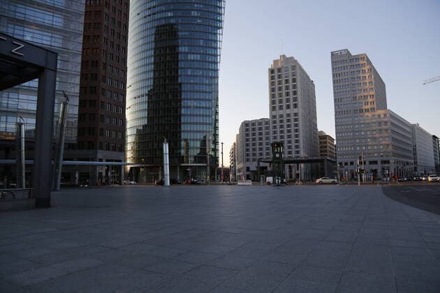 Verlassener Potsdamer Platz in Berlin während der Corona-Pandemie am 24.03.2020