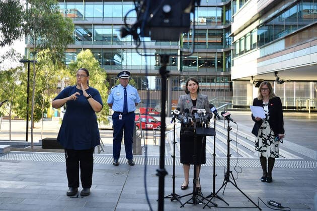 GLADYS BEREJIKLIAN PRESSER, NSW Premier Gladys Berejiklian holds a press conference to update media on COVID-19 in Sydney, Wednesday, March 25, 2020. Australia will be placed into an even tighter lockdown from midnight on Wednesday night as governments desperately try to slow the spread of the coronavirus. ( NO ARCHIVING, EDITORIAL USE ONLY, NO USE IN BOOKS WITHOUT CONSENT SYDNEY NSW AUSTRALIA  Copyright: xDEANxLEWINSx 20200325001459219754