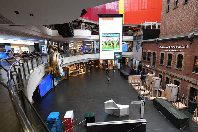 AUSTRALIA CORONAVIRUS COVID-19, General view of Melbourne Central shopping centre in Melbourne, Wednesday, March, 25, 2020. A shutdown of non-essential services is in effect Australia wide in a bid to slow the spread of the coronavirus (COVID-19) disease. ( NO ARCHIVING, EDITORIAL USE ONLY, NO USE IN BOOKS WITHOUT CONSENT MELBOURNE VICTORIA AUSTRALIA  Copyright: xJAMESxROSSx 20200325001459386521