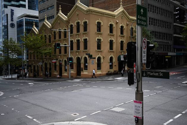 AUSTRALIA CORONAVIRUS COVID-19, Empty city streets at 3pm in the CBD, Sydney, Wednesday, March 25, 2020. The Federal Government has implemented a number of measures in an effort to contain the COVID-19 Coronavirus Pandemic. ( NO ARCHIVING, EDITORIAL USE ONLY, NO USE IN BOOKS WITHOUT CONSENT SYDNEY NSW AUSTRALIA  Copyright: xDEANxLEWINSx 20200325001459434025