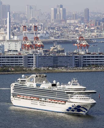 New coronavirus Photo taken from a Kyodo News helicopter shows coronavirus-hit Diamond Princess cruise ship leaving Yokohama Port, near Tokyo, on March 25, 2020, after quarantine and disinfection. Ten people have died among the 712 infected on board. 