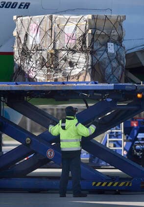 Aircraft landed at the Mosnov - Ostrava airport with supply of medical equipment from China aimed to help tackle the coronavirus epidemic in the Czech Republic, March 25, 2020. (CTKxPhoto JaroslavxOzana) CTKPhotoP202003250327201 JAO 07