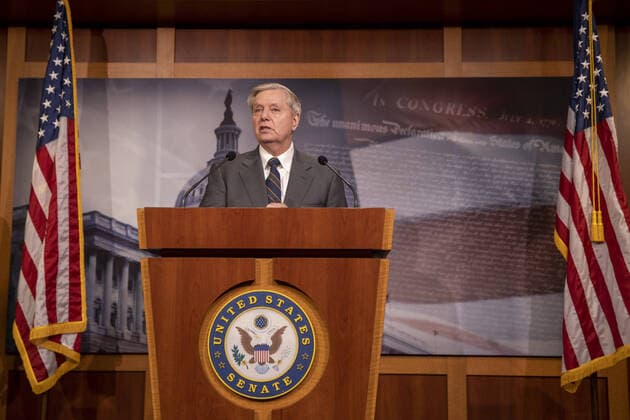 Senator Lindsey Graham (R-SC) speaks during a press conference on amendments on Coronavirus Stimulus Package that need changed on Capitol Hill in Washington, D.C. on Wednesday, March 25, 2020. Senate will vote on Wednesday on $2 trillion coronavirus bill after landmark agreement with White House.  WAP20200325011 TASOSxKATOPODIS