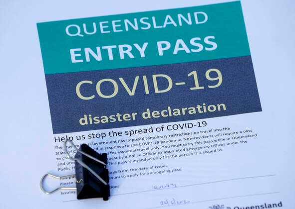 QLD BORDER CLOSURE, A Queensland Entry Pass which is being given out to eligable motorists stopped at a checkpoint on the Gold Coast Highway at Coolangatta on the Queensland NSW border, Thursday, March 26, 2020. The Queensland border is closed to non Queensland residents as authorities try to stop the spread of COVID-19. ( NO ARCHIVING, EDITORIAL USE ONLY, NO USE IN BOOKS WITHOUT CONSENT BRISBANE QLD AUSTRALIA  Copyright: xDAVExHUNTx 20200326001459835077