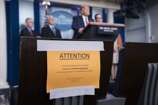 President Donald Trump delivers remarks on the COVID-19 (Coronavirus) pandemic alongside members of the Coronavirus Task Force in the Brady Press Briefing Room at the White House in Washington, DC, March 25, 2020, in Washington, D.C.  WAP20200325284 SARAHxSILBIGER