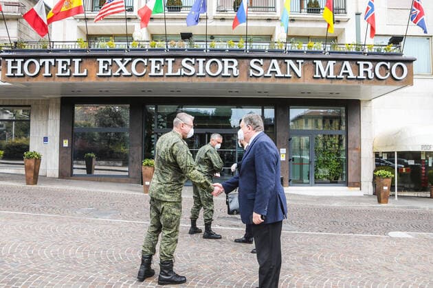 Bergamo, Hotel Excelsior, 26-03-2020. Press conference of the Russian team who came to Italy to help the country fight Covid-19.  Copyright: xSimonexBergamaschix xIPAx xSimonexBergamaschix