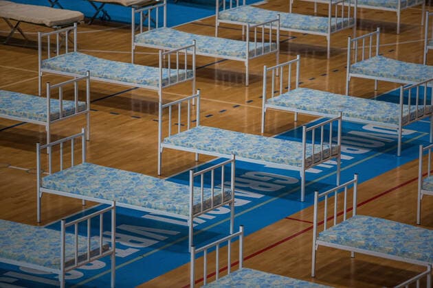 Coronavirus patient beds prepared - Osijek, Croatia 26.03.2020., Osijek, Croatia - Sports Hall Gradski vrt is equipped with hospital beds in the case of large numbers of coronavirus patients. DavorxJavorovic PIXSELL