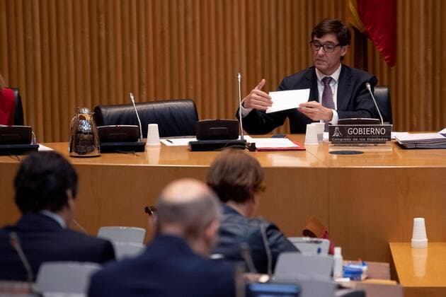 Spanish Health Minister, Salvador Illa, is seen during his statement at the Lowe House on the coronavirus spread in Madrid, Spain, 26 March 2020. Spain faces the 12th consecutive day of national lockdown, on 25 March, in an effort to slow down the spread of the pandemic COVID-19 disease caused by the SARS-CoV-2 coronavirus. Spanish Health Minister appears at Lower House on coronavirus spread !ACHTUNG: NUR REDAKTIONELLE NUTZUNG!  Copyright: xChemaxMoyax GRAF1906 20200326-637208254491683715