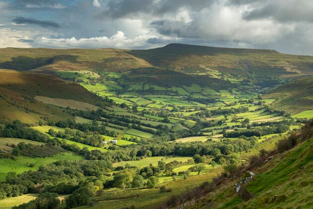 Beautiful rolling countryside beneath the Black Mountains, Brecon Beacons National Park, Powys, Wales, United Kingdom, Europe Copyright: AdamxBurton 799-3947