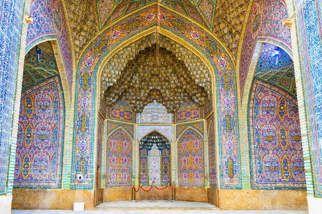 Nasir-ol-Molk Mosque (Pink Mosque), tiled walls and stucco ceilings, Shiraz, Fars Province, Iran, Middle East Copyright: G&MxTherin-Weise 1131-1405