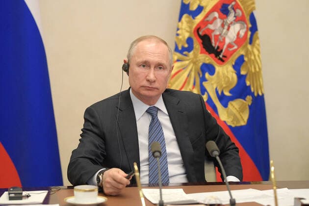 MOSCOW REGION, RUSSIA - MARCH 26, 2020: Russia s President Vladimir Putin takes part in an extraordinary G20 Summit via a video link. The summit is dedicated to the COVID-19 coronavirus pandemic and is held online for the first time. Alexei Druzhinin Russian Presidential Press and Information Office TASS  TS0D36DE