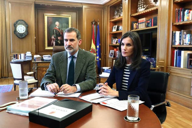 Bilder des Jahres 2020, Entertainment 03 März Entertainment Themen der Woche KW13 26-03-2020 Queen Letizia and King Felipe during a videoconference at Zarzuela Palace in Madrid, Spain.  Copyright: xPPEx