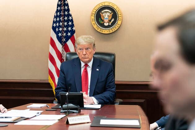 March 26, 2020, Washington, DC, United States of America: U.S President Donald Trump participates in a governors video teleconference on partnership to prepare, mitigate and respond to COVID-19 in the Situation Room of the White House March 26, 2020 in Washington, DC. Washington United States of America - ZUMAp138 20200326_zaa_p138_006 Copyright: xShealahxCraighead WhitexHousex