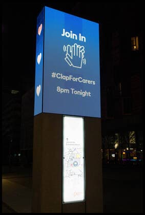 . 26 03 2020. London, United Kingdom. National Applause For NHS. A sign at Wembley Stadium reads Join In ClapForCarers during the ÔClap For CarersÕ to thank NHS and social care workers who are on the frontline of the coronavirus battle.  xMartynxWheatleyx xi-Imagesx IIM-20958-0017