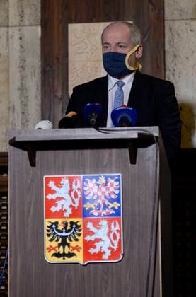 Deputy Health Minister and Central Crisis Staff head Roman Prymula with a protection face mask attends a press conference after meeting of Central Crisis Staff on COVID-19 illness, on March 26, 2020, in Prague, Czech Republic. (CTKxPhoto KaterinaxSulova) CTKPhotoP202003260872201 _SUK3808