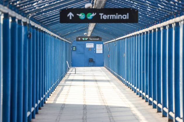 London City Airport arrival and departure paths are seen empty, in east London, Thursday, March 26, 2020, the airport is closed till at least the end of April due to coronavirus outbreak. (Photo Vudi Xhymshiti) 