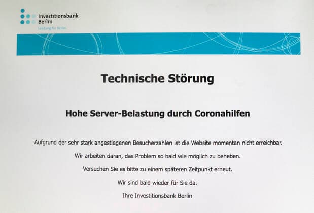 Die WebSite der Investitionsbank Berlin ist wegen hoher Server-Belastung nicht erreichbar, DEU, Berlin, 27.03.2020