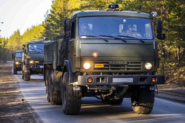 RUSSIA - MARCH 27, 2020: Pictured in this video grab is an emergency response exercise by Russian Army chemical, biological and radiological defence troops based around a scenario of a virus outbreak. As of 27 March 2020, Russia has reported more than 1000 confirmed cases of the novel coronavirus. Video grab. Defence Ministry of the Russian Federation TASS  TS0D3870