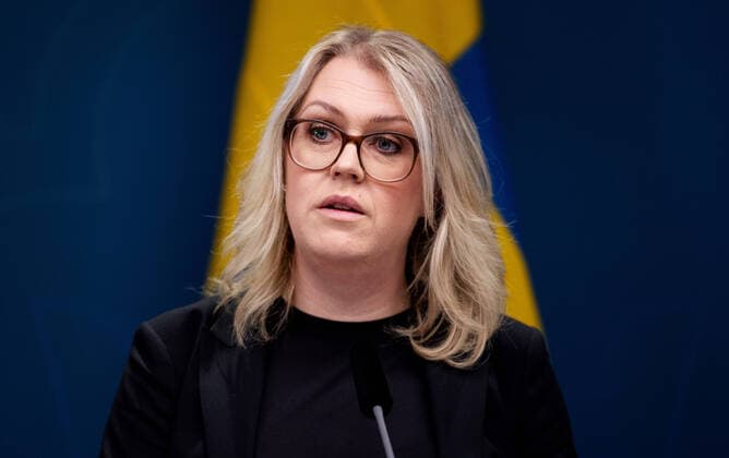 200327 Lena Hallengren, Minister for Health and Social Affairs, at a press conference with the government of Sweden regarding the coronavirus, covid-19, on March 27, 2020 in Stockholm.  Copyright: MAXIMxTHORE 47099302st
