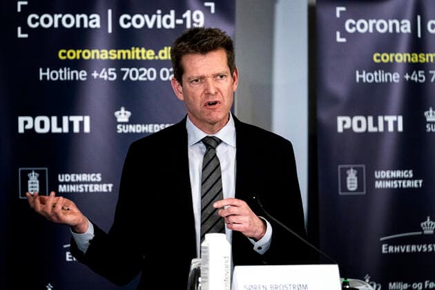 Sundhedsstyrelsens direktoer, Soeren Brostroem. Sundhedsstyrelsens direktoer, Soeren Brostroem, afholder pressebrief sammen med direktoer for WHO Europa, Hans Kluge og giver status paa den danske haandtering af coronavirus covid19 i Eigtveds Pakhus fredag den 27. marts 2020. , Copenhagen Denmark Copyright: RitzauxScanpix IdaxGuldbaekxArentsenx cop110 spdk20200327-150436-L