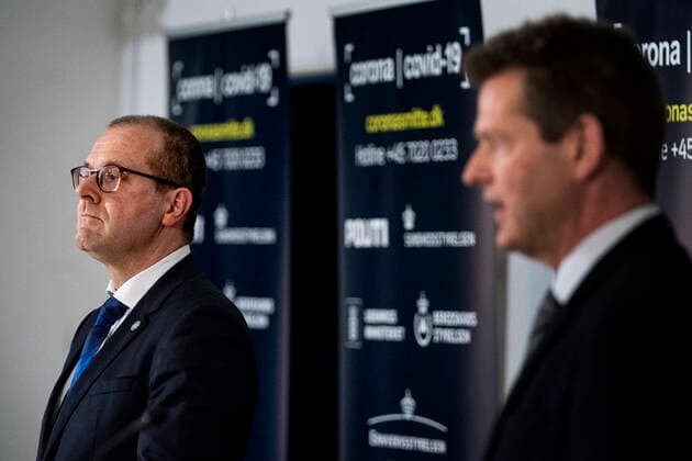 Sundhedsstyrelsens direktoer, Soeren Brostroem, afholder pressebrief sammen med direktoer for WHO Europa, Hans Kluge og giver status paa den danske haandtering af coronavirus covid19 i Eigtveds Pakhus fredag den 27. marts 2020. , Copenhagen Denmark Copyright: RitzauxScanpix IdaxGuldbaekxArentsenx cop110 spdk20200327-150452-L
