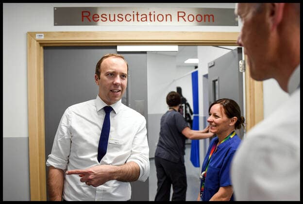 . 27 03 2020. London, United Kingdom. Boris Johnson Contracts Coronavirus - File Pictures. Matt Hancock MP, Health Secretary contracts Covid-19 (Coronavirus). File Picture 20 05 2019: Matt Hancock MP, Health Secretary talks to health care professionals who work in an urgent care room as he visits Croydon University Hospital in London. The Cabinet Minister met with staff, patients and their families as he toured the Emergency Department and revealed a plaque to officially open the facility.  xPetexMaclainex xi-Imagesx IIM-20961-0014