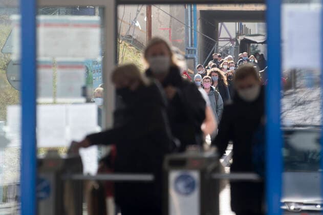 Employees last morning shift of bus manufacturer Iveco CZ (Iveco Bus) leave Iveco s plant in Vysoke Myto, Czech Republic, after decision to shutdown of the plant in relation to coronavirus outbreak, on March 27, 2020. (CTKxPhoto JosefxVostarek) CTKPhotoP202003270570101 JVO 005