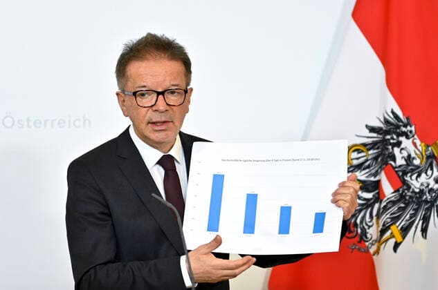 Wien 27.03.2020, Bundeskanzleramt, Wien, AUT, Akutelle Entwicklungen zur Coronaerkrankung in Oesterreich, Pressekonferenz, im Bild Gesundheitsminister Rudolf Anschober (Gruene) Gesundheitsminister Rudolf Anschober (Gruene) during a press conference of Austrian Goverment about the Coronavirus Pandemie at the Bundeskanzleramt in Wien, Austria on 2020 03 27.