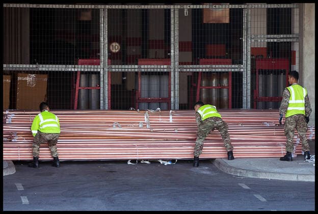 . 27 03 2020. London, United Kingdom. ExCel NHS Nightingale. Preparations at the ExCel centre in London s Docklands for conversion into 4000 bed temporary NHS Nightingale Hospital.  xMartynxWheatleyx xi-Imagesx IIM-20962-0013