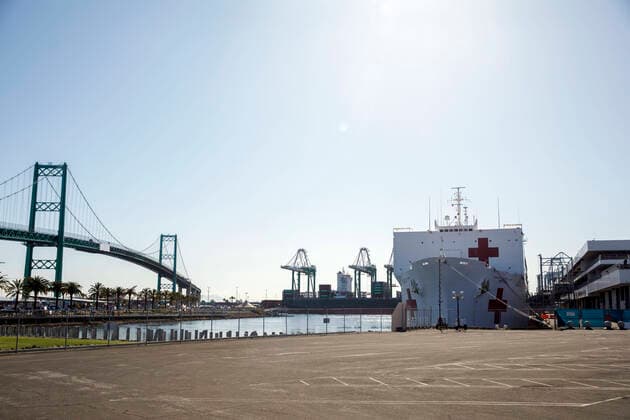 March 27, 2020, San Pedro, California, USA: The U.S. Navy hospital ship USNS Mercy docks at the Port of Los Angeles to provide relief to area hospitals impacted by the novel coronavirus on Friday, March 27, 2020 in San Pedro, California. The ship will offer 1,000 beds for treatment to non-infected patients in order to allow LA hospitals to focus on patients suffering from the virus and increase hospital capacity to treat COVID-19. Ã‚ 2020 Patrick T. Fallon San Pedro USA - ZUMAf72_ 20200327_zaf_f72_009 Copyright: xPatrickxFallonx