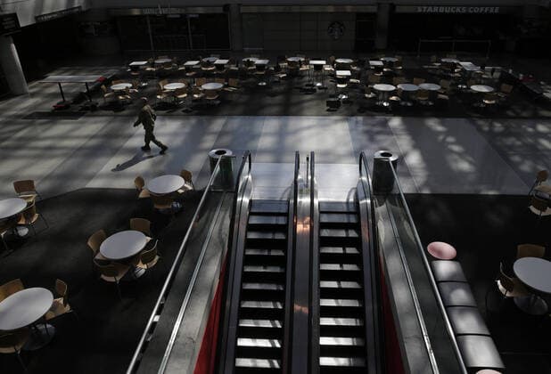 A section of empty tables at the Jacob K. Javits Convention Center remains set up before Gov. Andrew Cuomo speaks with the New York National Guard on site at the Jacob K. Javits Convention Center in New York City on Friday, March 27, 2020. The Javits Center is setting up to be turned into field hospitals to test and possibly treat cases of COVID-19 infections. Almost half of the United States are under stay-at-home orders and the United States has become the country with the most confirmed coronavirus cases at over 94,000.  NYP20200327123 JOHNxANGELILLO