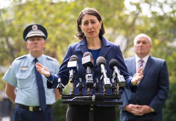 GLADYS BEREJIKLIAN CORONAVIRUS PRESSER, NSW Premier Gladys Berejiklian speaks to the media during a press conference to provide an update on the COVID-19 pandemic in NSW, Sydney, Saturday, March 28, 2020. ( NO ARCHIVING, EDITORIAL USE ONLY, NO USE IN BOOKS WITHOUT CONSENT SYDNEY NSW AUSTRALIA  Copyright: xJAMESxGOURLEYx 20200328001460541323