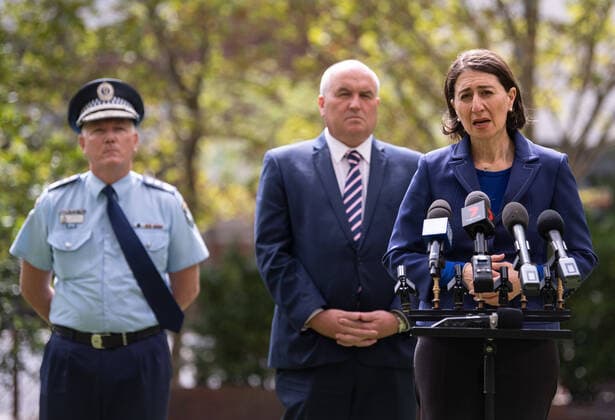 GLADYS BEREJIKLIAN CORONAVIRUS PRESSER, NSW Premier Gladys Berejiklian speaks to the media during a press conference to provide an update on the COVID-19 pandemic in NSW, Sydney, Saturday, March 28, 2020. ( NO ARCHIVING, EDITORIAL USE ONLY, NO USE IN BOOKS WITHOUT CONSENT SYDNEY NSW AUSTRALIA  Copyright: xJAMESxGOURLEYx 20200328001460541987