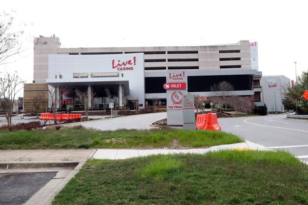 BALTIMORE, MD - MARCH 27: View of Live! Casino & Hotel closed during the coronavirus pandemic in Baltimore, Maryland on March 27, 2020. Copyright: xmpi34x