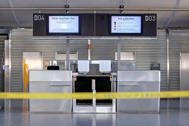Flughafen Köln Bonn, wo es in Zeiten des Coronavirus zu Flugstornierungen kommt. Köln, 28.03.2020