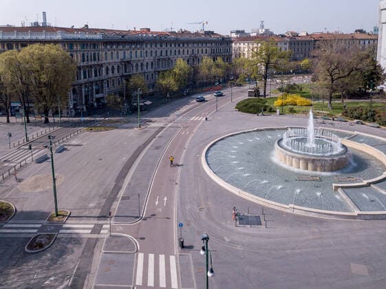 Milan drone takes back the deserted streets and squares due to the quarantine for the Coronavirus COVID19, panoramic shot of Piazza Castello (Davide Salerno Fotogramma, Milan - 2020-03-28) p.s. la foto e utilizzabile nel rispetto del contesto in cui e stata scattata, e senza intento diffamatorio del decoro delle persone rappresentate  Copyright: xDavidexSalernox xFOTOGRAMMAx