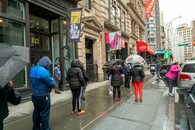 New York during the COVID-19 pandemic Customers line up outside Ricky™s NYC on Broadway in New York to buy hand sanitizer and toilet paper on Saturday, March 28, 2020. Ricky™s is selling the products at cost, with a limit of two per customer, until their existing stock is sold out.(  RichardxB.xLevine